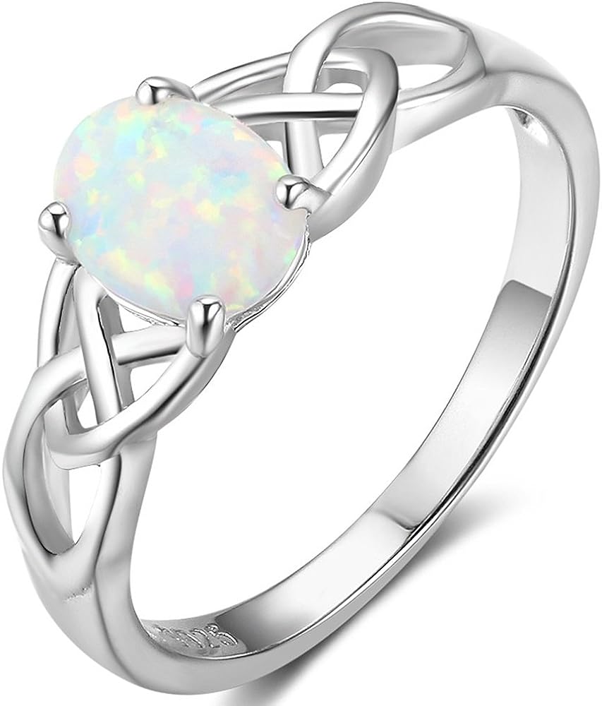 Amazon.Com: 925 Sterling Silver Celtic Knot Heart Shaped Fire Opal Wedding  Engagement Ring (Silver-Knotted Oval Stone, 3) : Clothing, Shoes & Jewelry