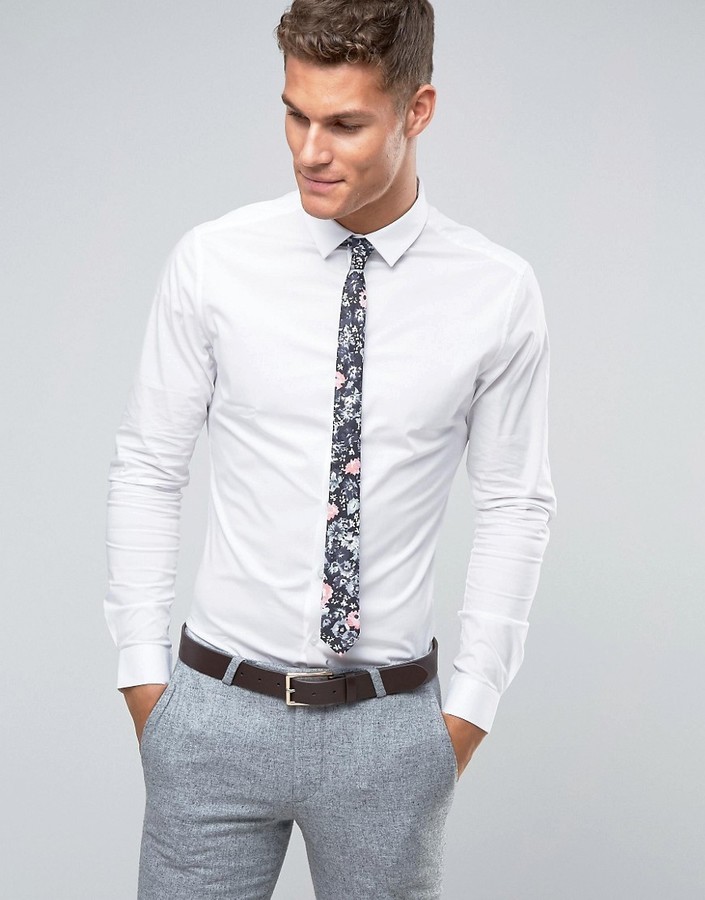 Asos Skinny Shirt With Floral Tie,  | Asos | Lookastic