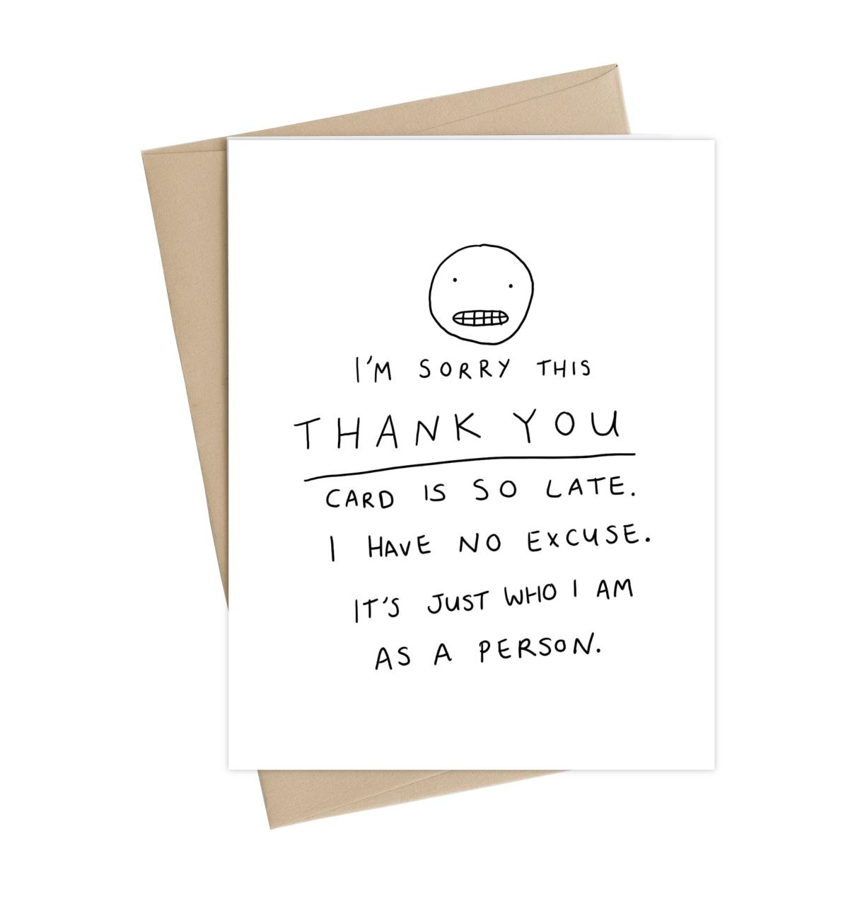 Buy Sorry For The Late Card // Funny Thank You Card // Thank You Online In  India - Etsy