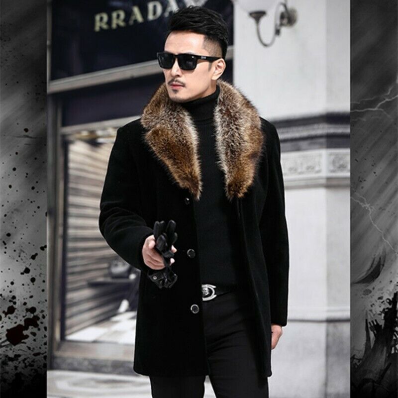 Winter Mens Faux Fur Overcoat Fur Collar Jacket Outdoor Trench Coat Parka  Woolen | Ebay