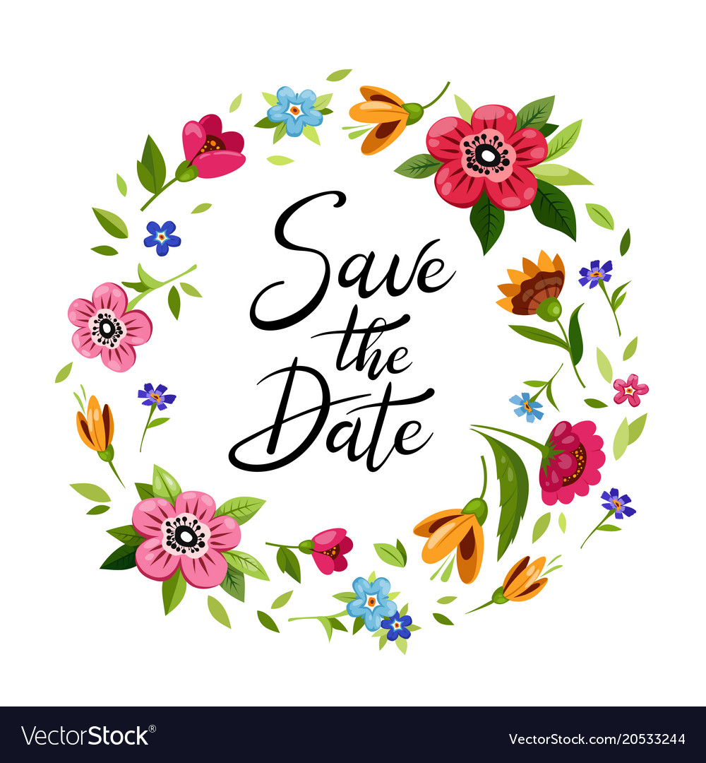 Wedding Wreath Save The Date With Colorful Flowers